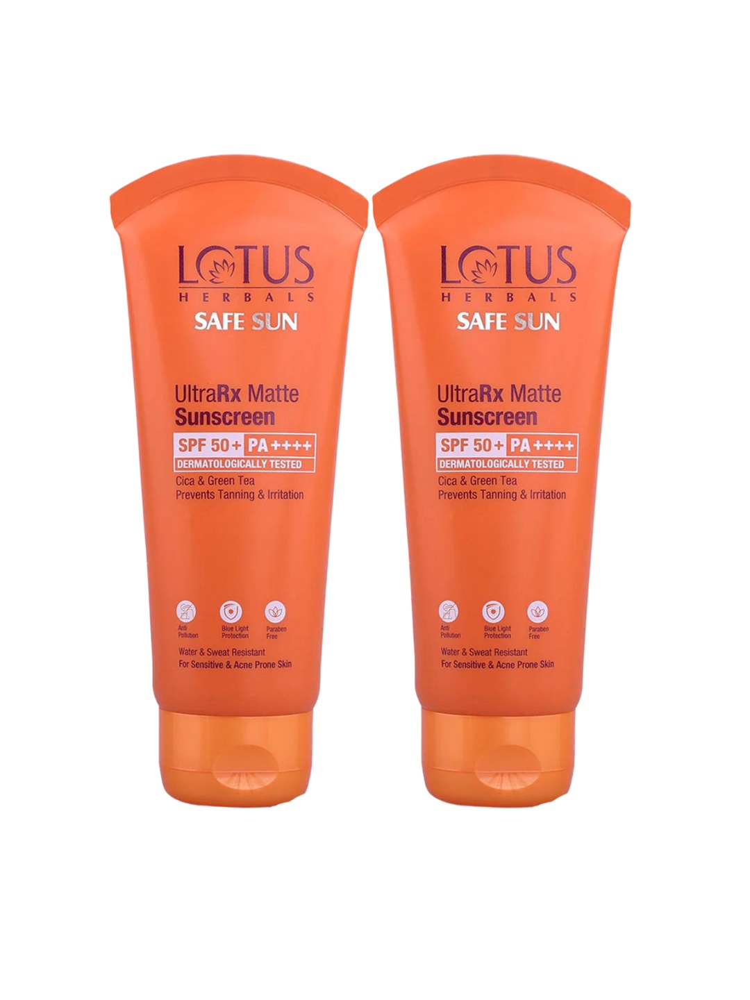

Lotus Herbals Safe Sun Set of 2 UltraRx SPF50+ PA++++ Matte Sunscreen with Cica - 50g each, Orange