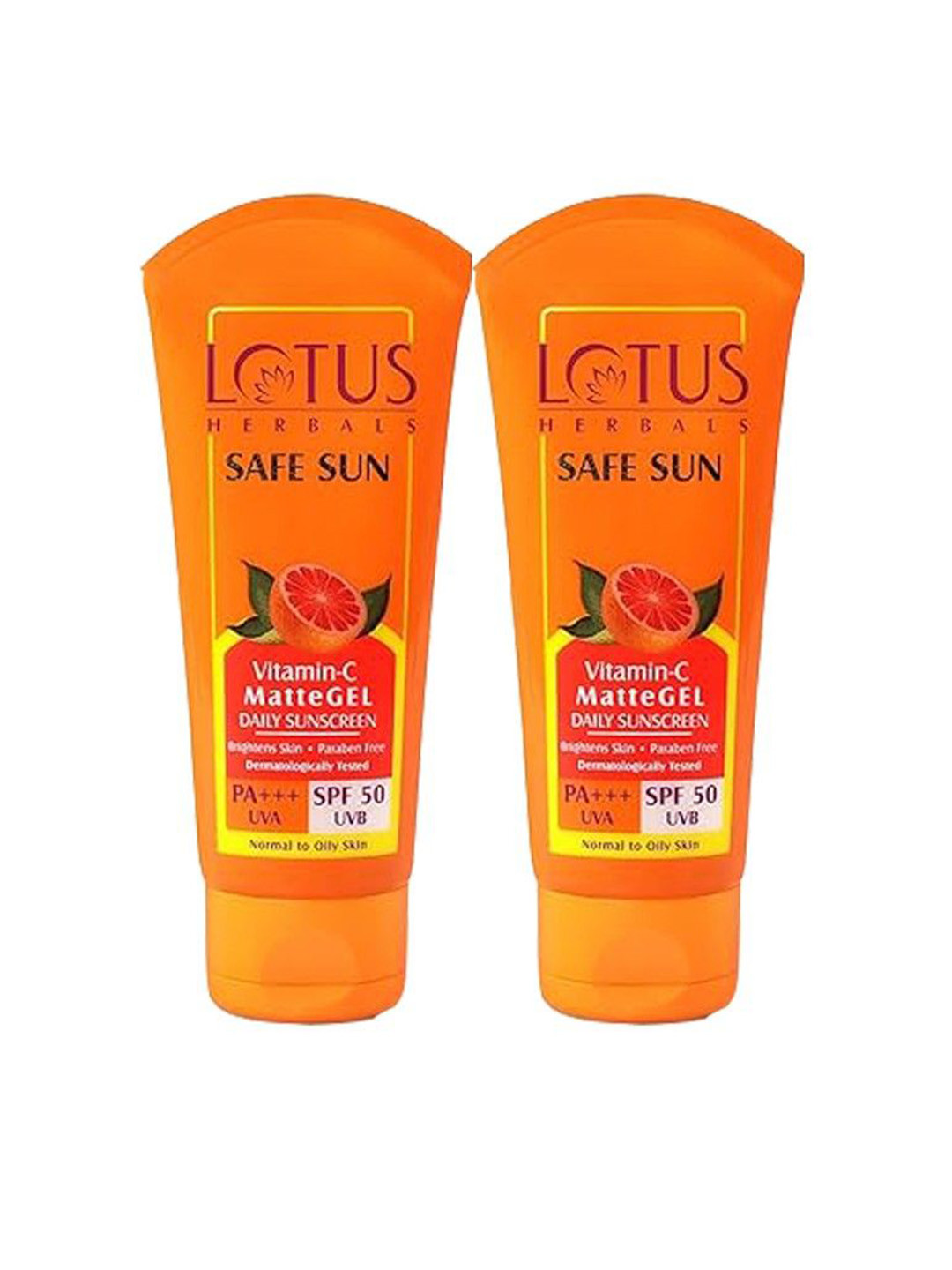 

Lotus Herbals Safe Sun Set of 2 Vitamin C Matte Gel SPF50 Daily Sunscreen - 75 g each, Orange