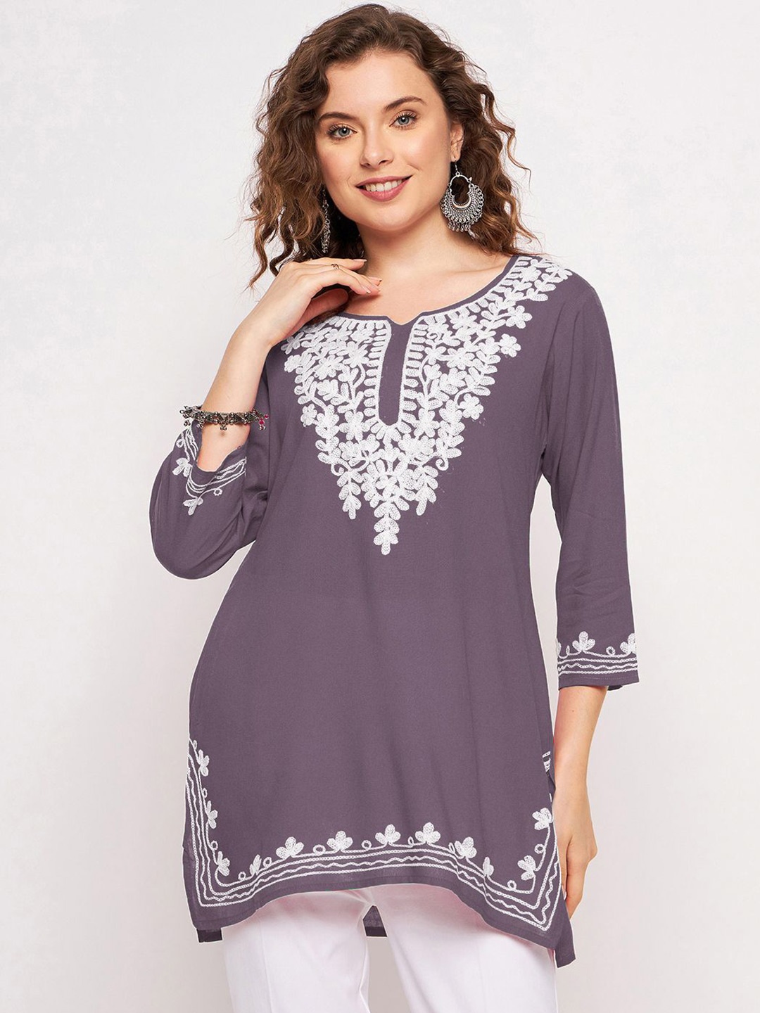 

TULIP 21 Floral Embroidered Chikankari Chikankari Kurti TU-200649-Purple