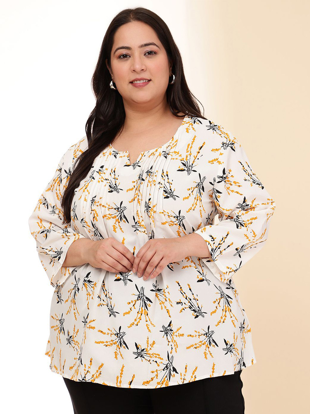 

URG Floral Printed Women Top, White