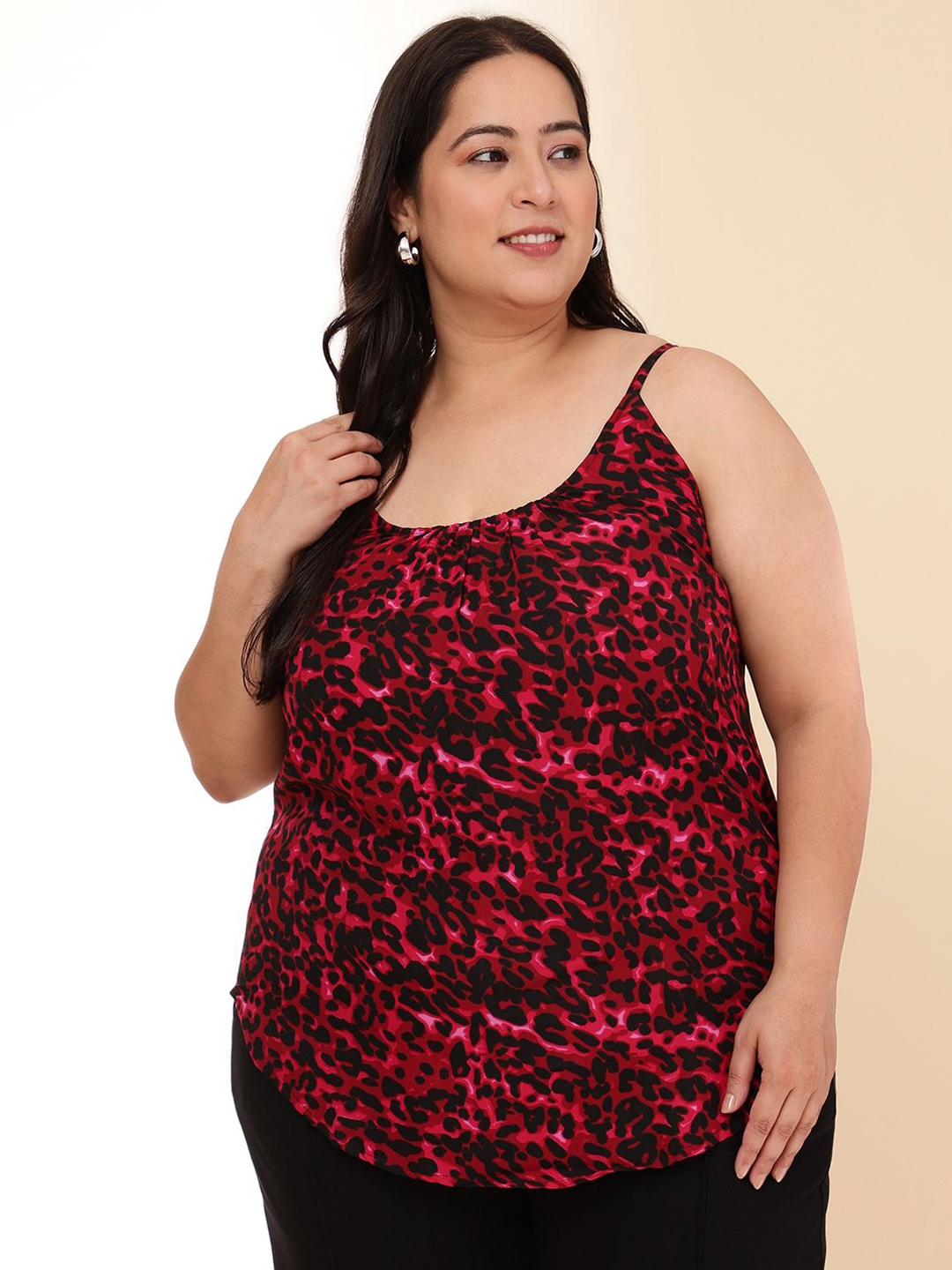 

URG Women Plus Size Animal Skin Printed Top, Red