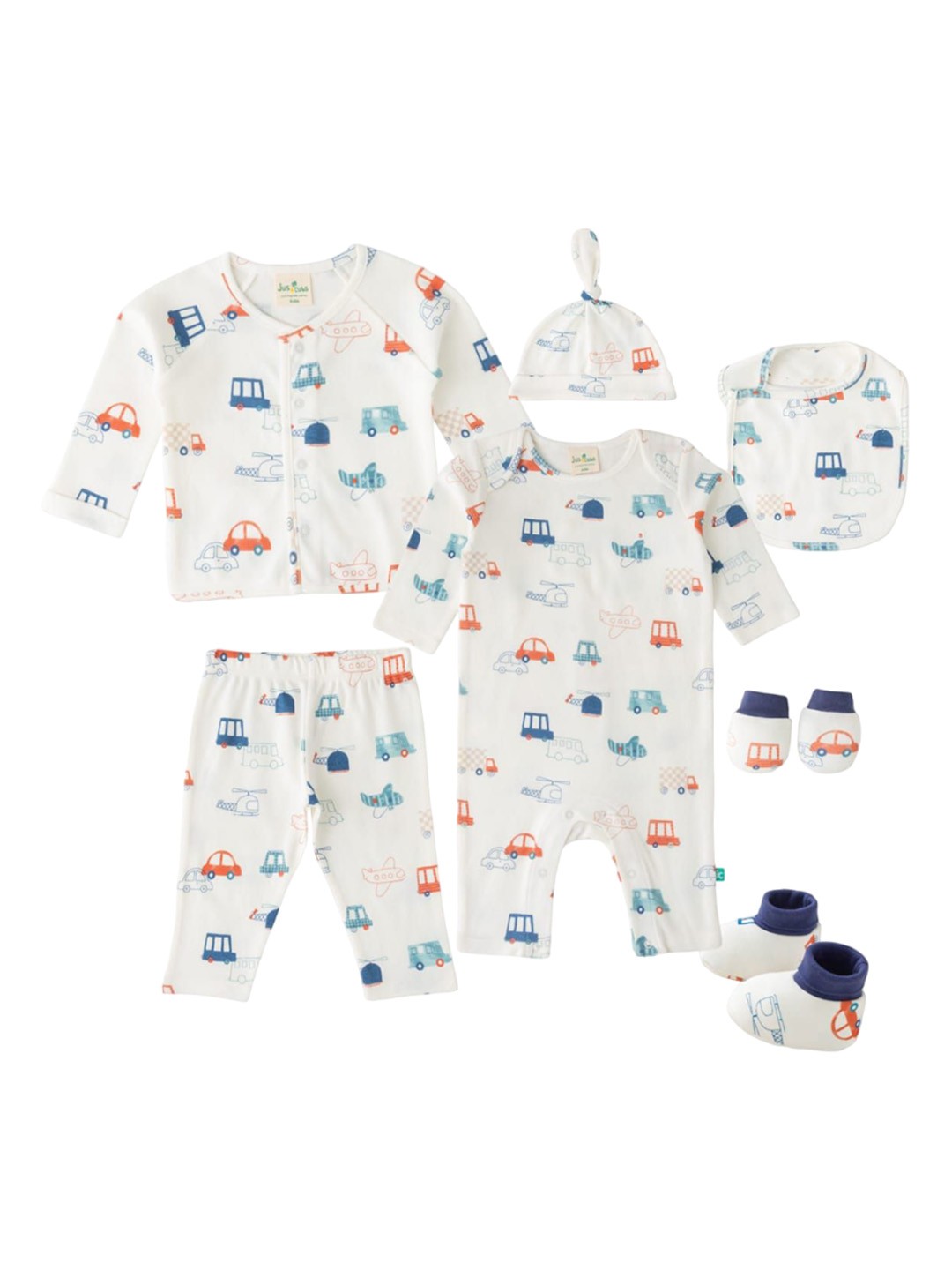 

JusCubs Infants Pack Of 7 Pure Cotton Baby Apparel Gift Set, White