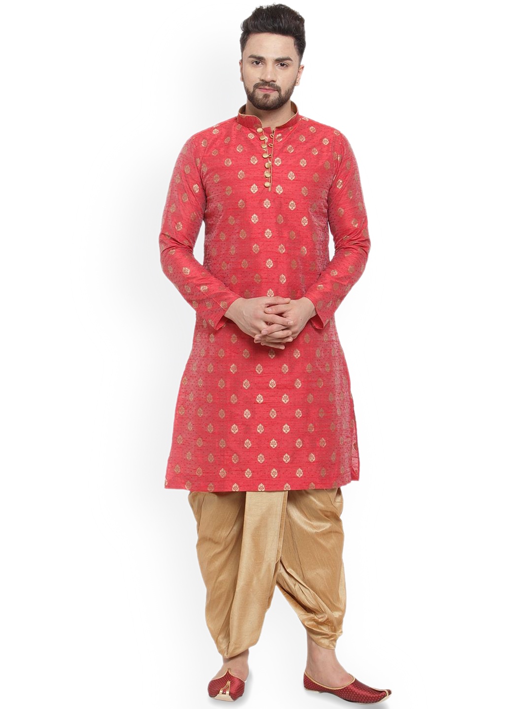 

Sydney Heights Ethnic Motifs Woven Design Jacquard Weave Straight Kurta With Dhoti Pants, Maroon