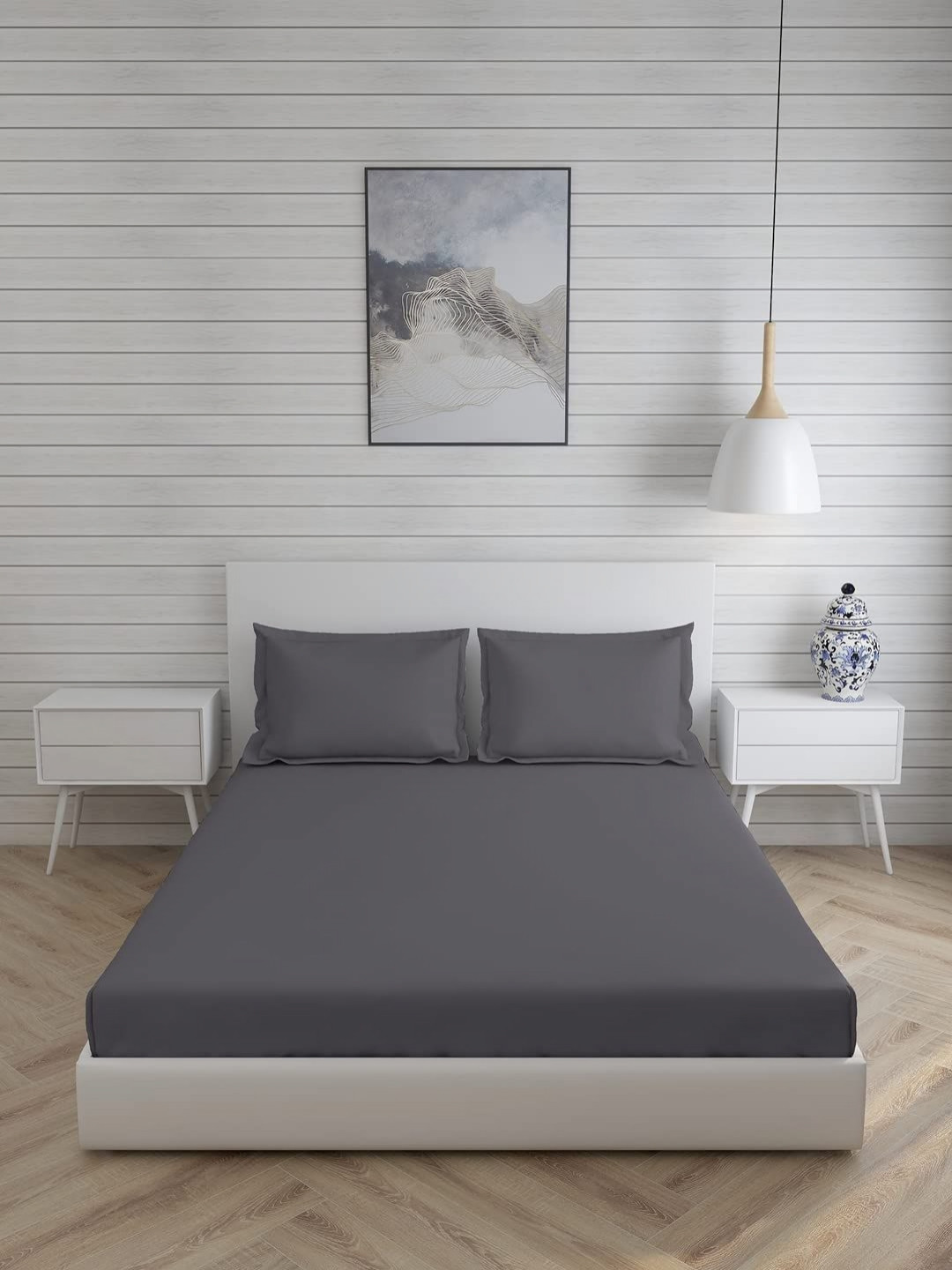 

JARS Collections Grey 200 TC Cotton King Bedsheet with 2 Pillow Covers