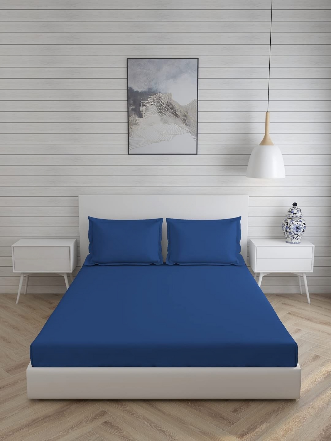 

JARS Collections Blue 200 TC Cotton King Bedsheet with 2 Pillow Covers