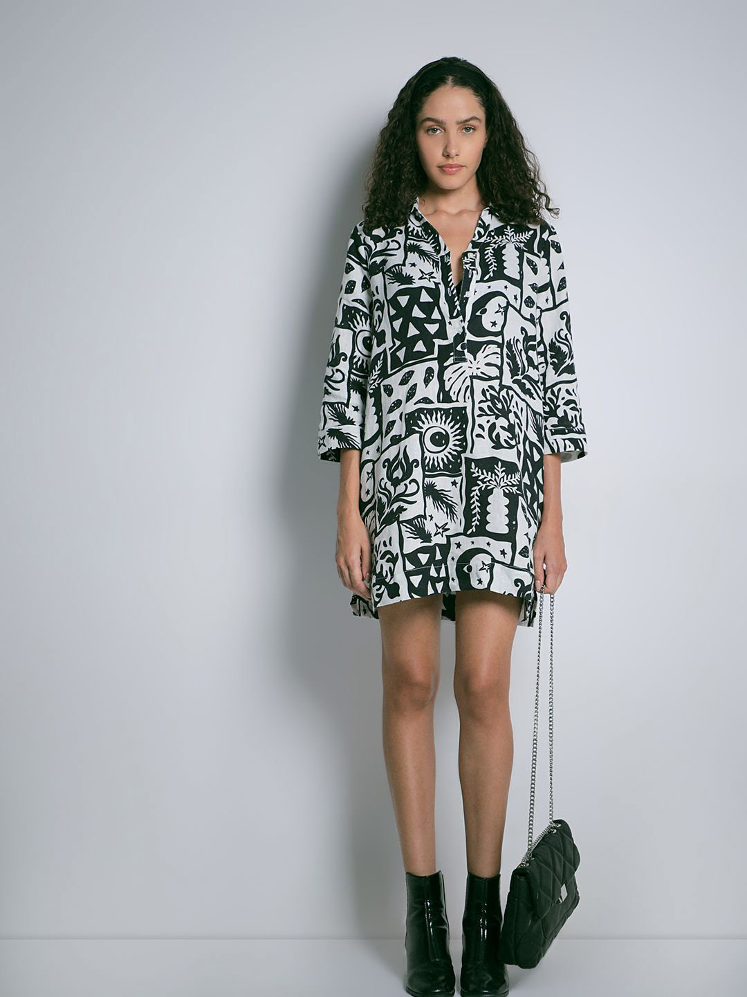 

Vero Moda Women Printed Linen Shirt Dress, Black