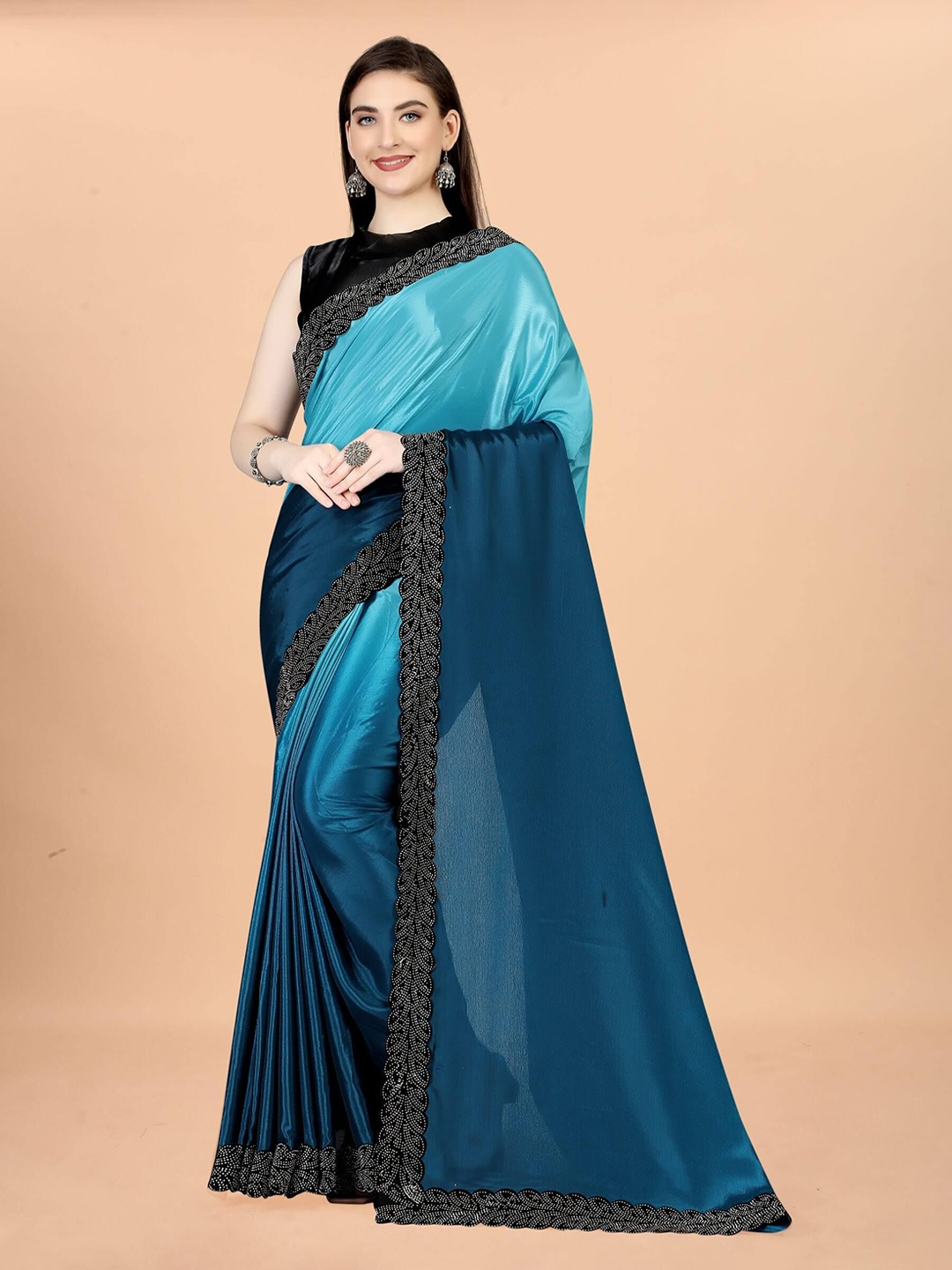 

Hasti fashion Ombre Beads and Stones Saree With Blouse Piece, Blue
