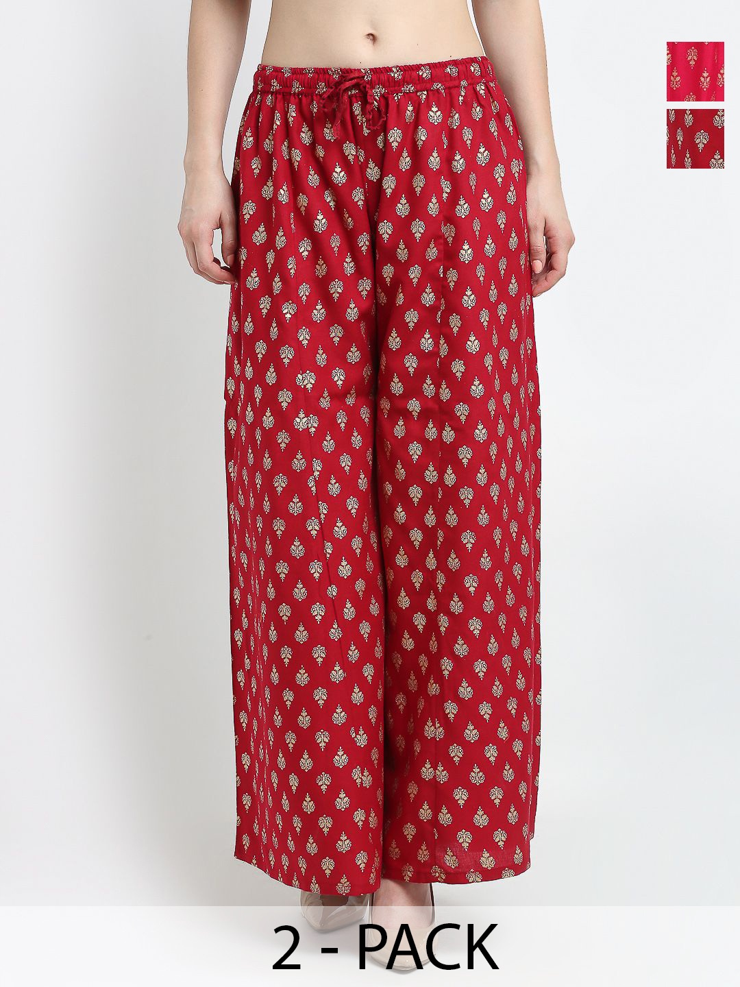 

GRACIT Women Pack of 2 Printed Flared Knitted Ethnic Palazzos, Pink