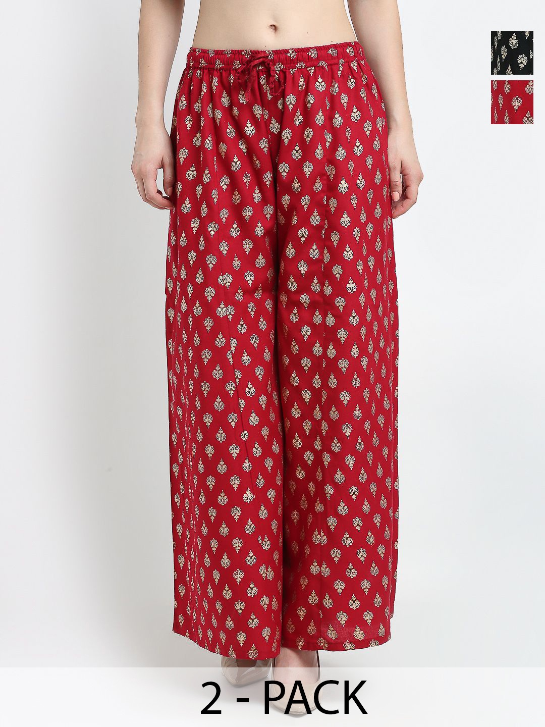 

GRACIT Women Pack Of 2 Ethnic Motifs Printed Flared Palazzos, Black