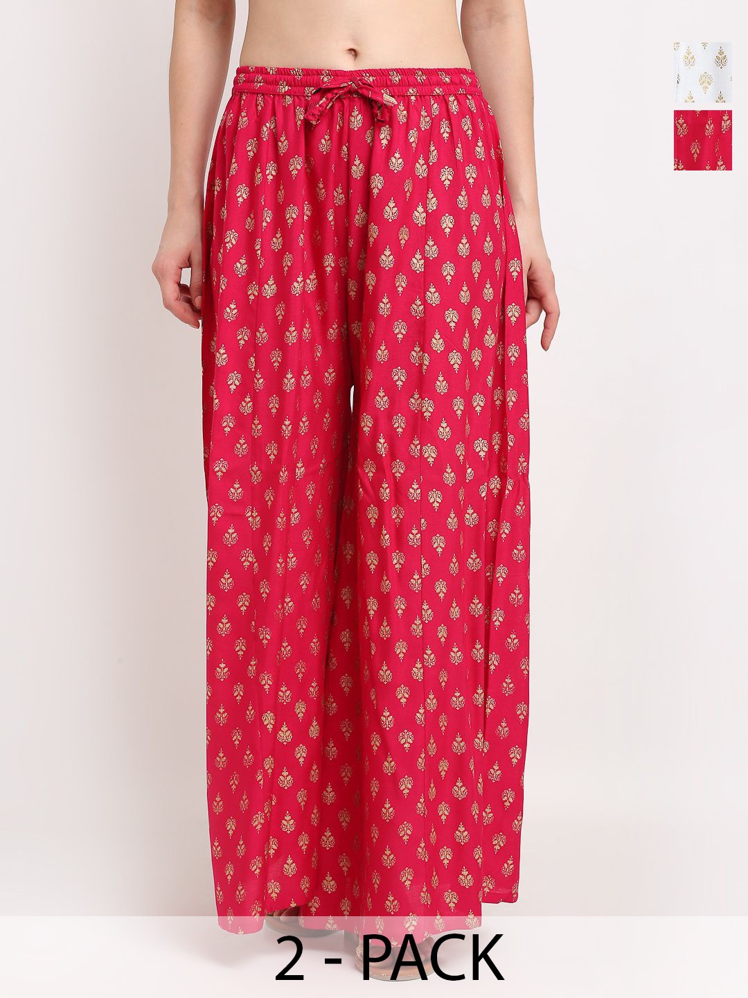 

GRACIT Women Pack of 2 Printed Flared Knitted Ethnic Palazzos, White