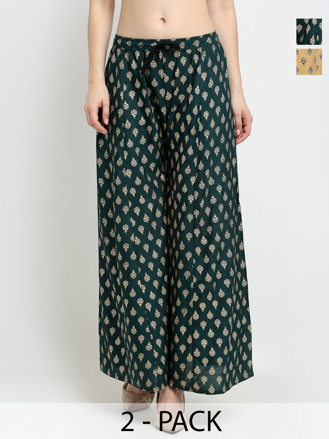 

GRACIT Women Pack Of 2 Printed Flared Ethnic Palazzos, Beige