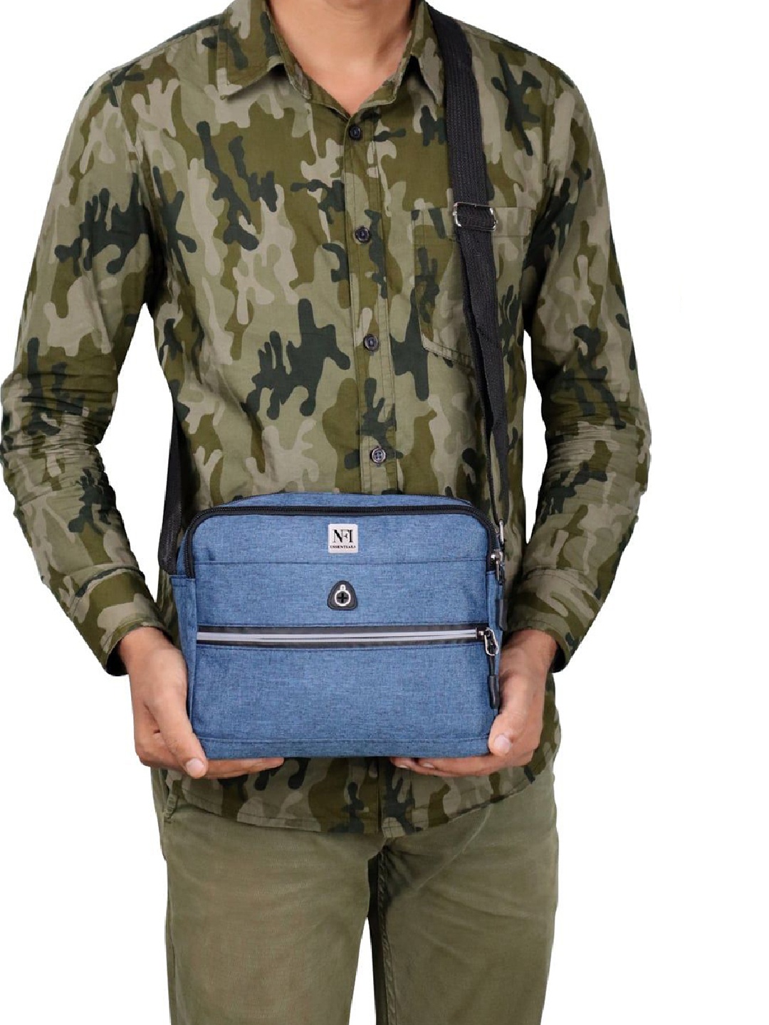 

NFI essentials Unisex Textured Messenger Bag, Blue