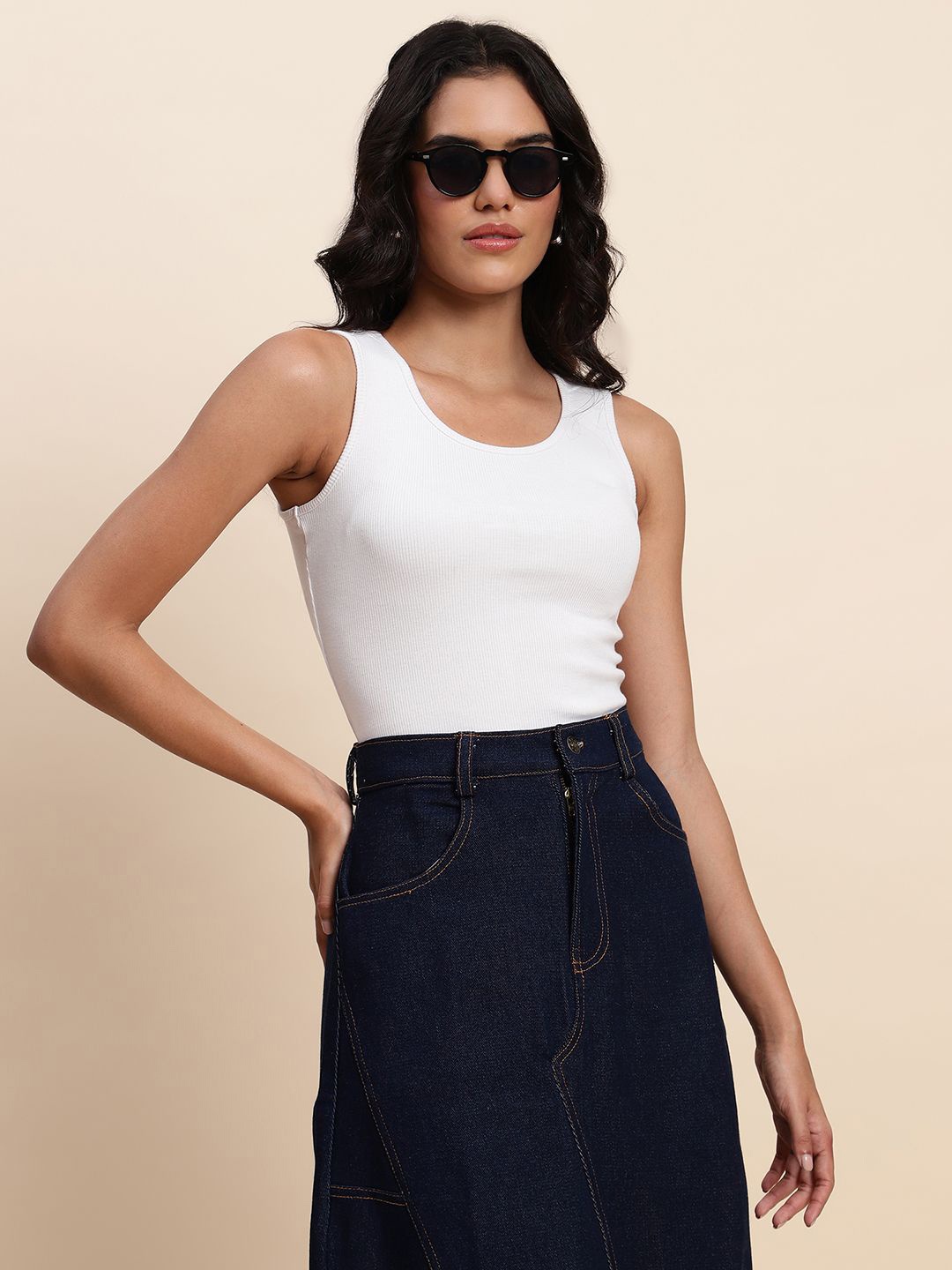 

UnaOne Women Cotton Ribbed Tank Top, White