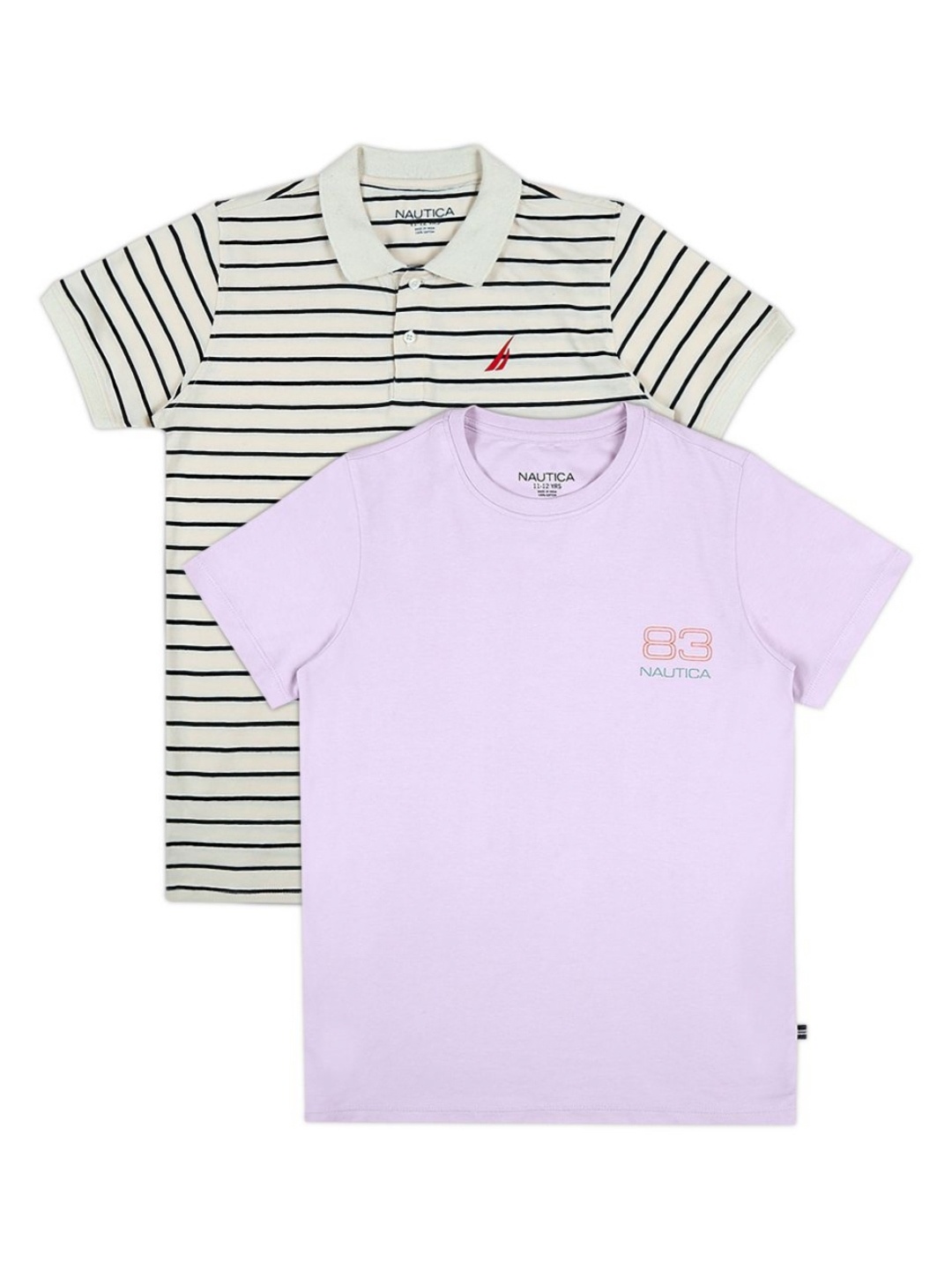 

Nautica Boys Striped Polo Collar T-shirt Pack of 2, Lavender