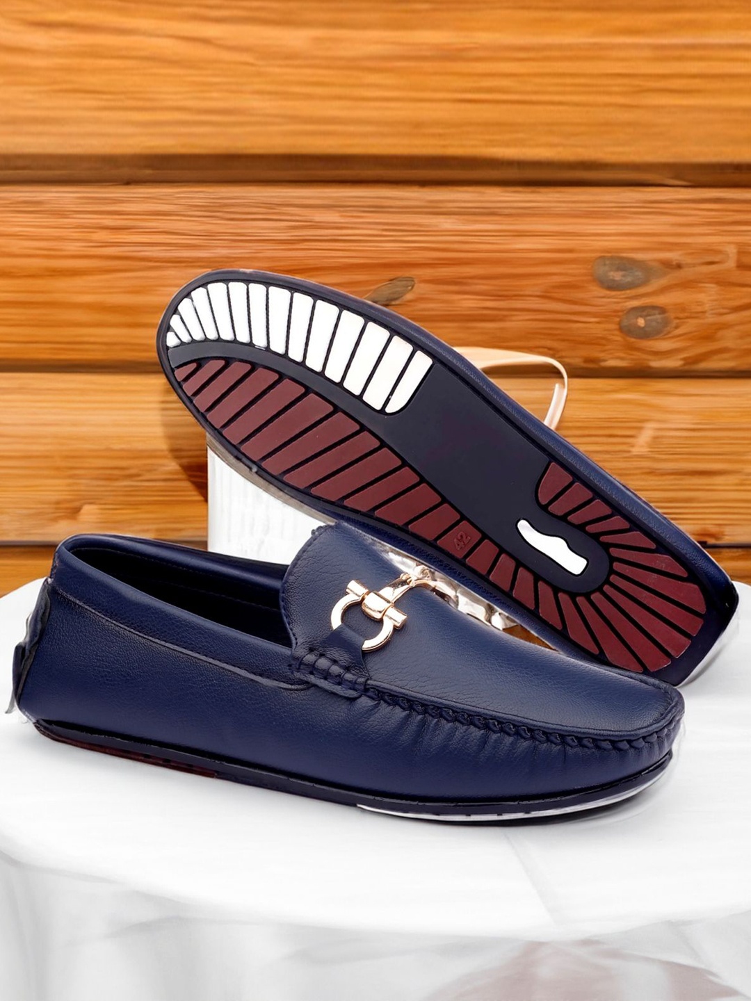 

HERE&NOW Men's Faux Leather Casual Loafer Shoes, Navy blue