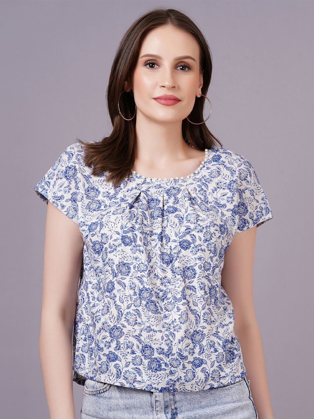 

MINGLAY Floral Print Top, Blue