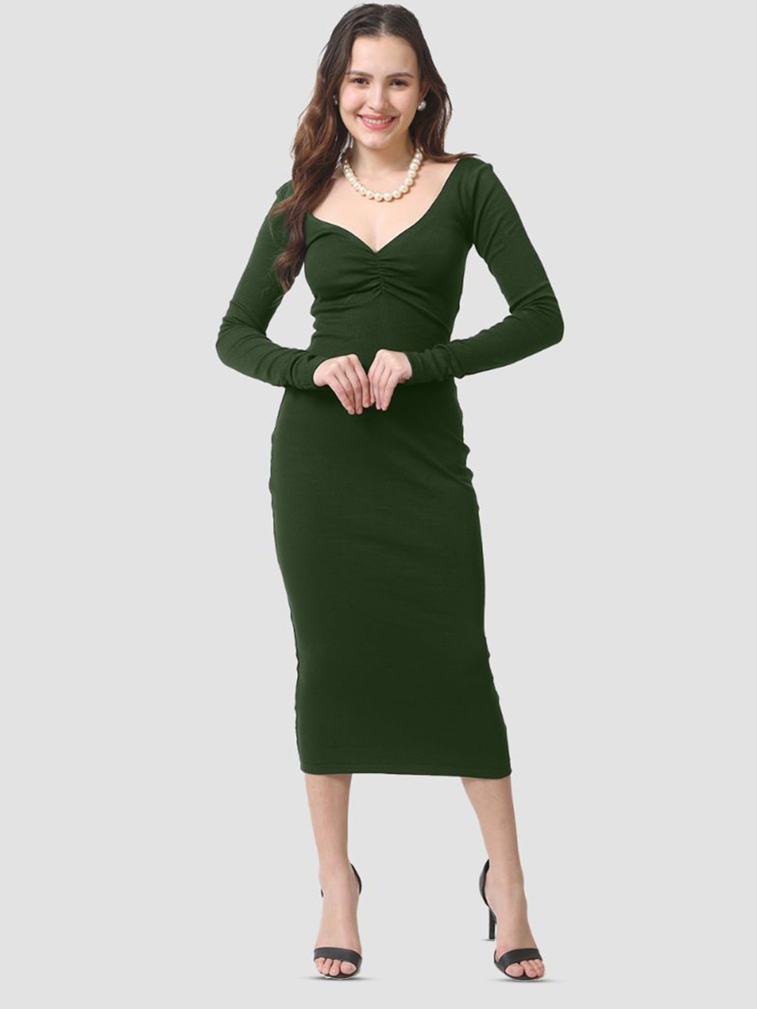 

CareDone V-Neck Sheath Midi Dress, Olive