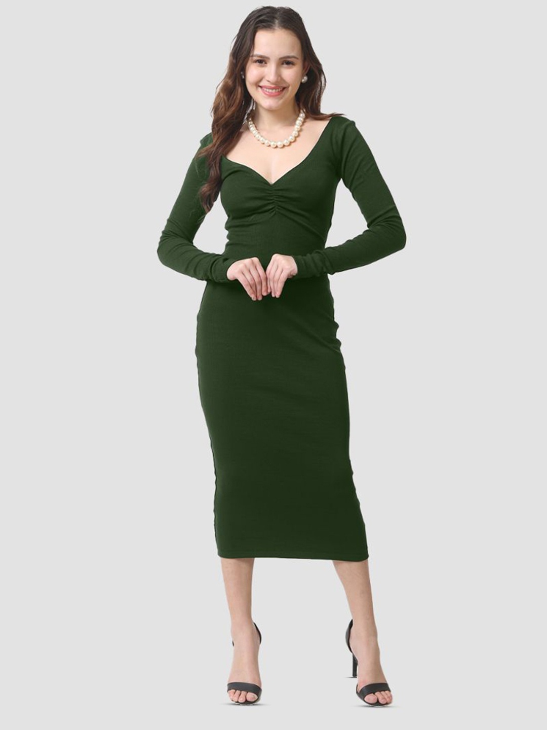 

CareDone Long Sleeves Bodycon Midi Dress, Olive