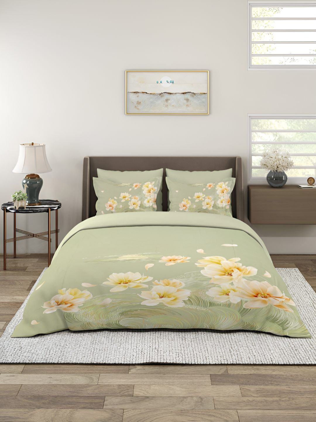 

GAPU & BALY Green & Pink Floral Printed 180 TC King Bedsheet with 2 Pillow Covers