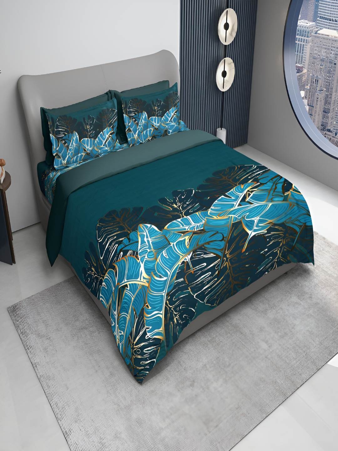 

GAPU & BALY Green & Blue Floral Printed 180 TC King Bedsheet with 2 Pillow Covers