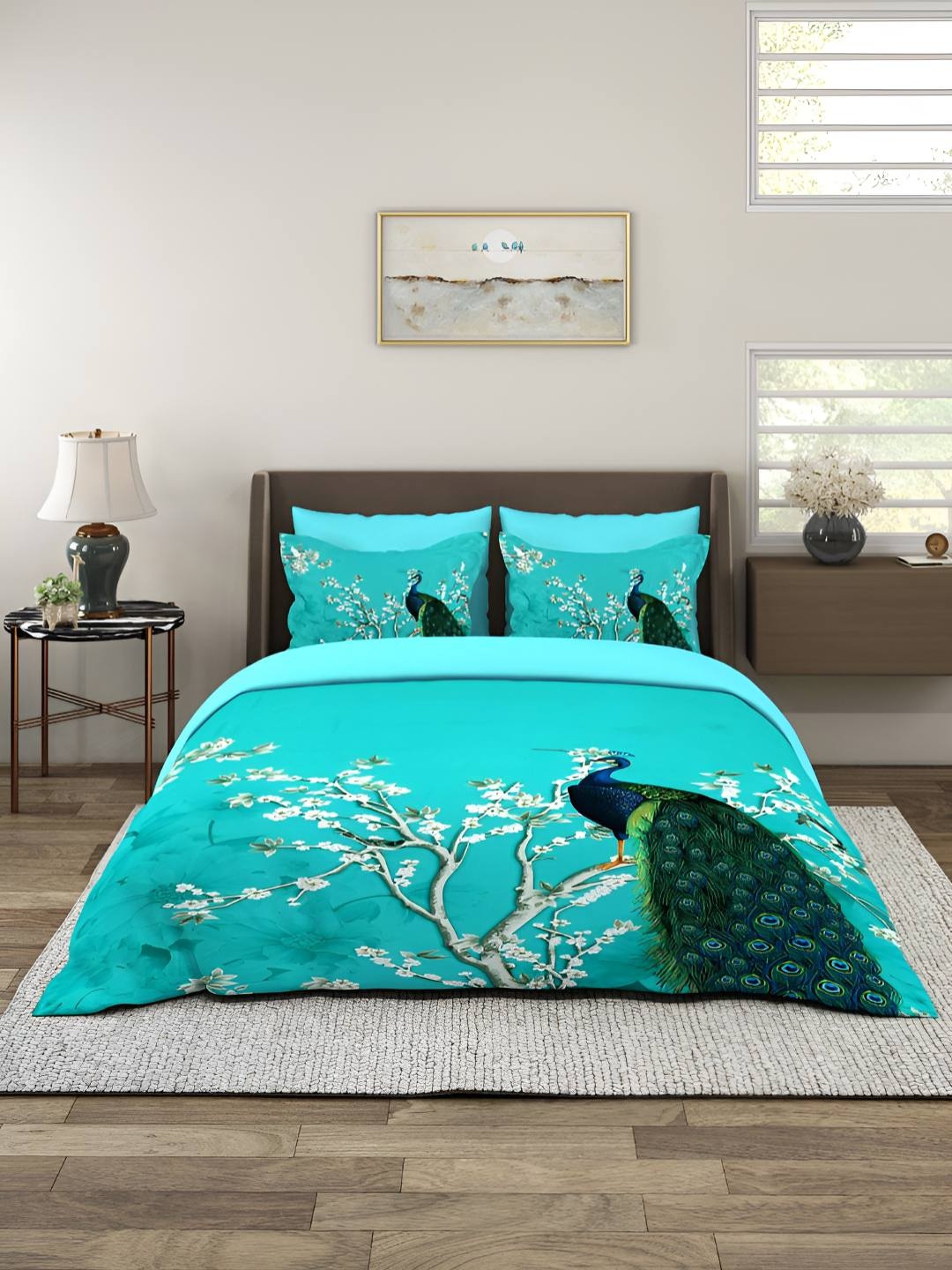 

GAPU & BALY Blue & White Floral Printed 180 TC King Bedsheet with 2 Pillow Covers