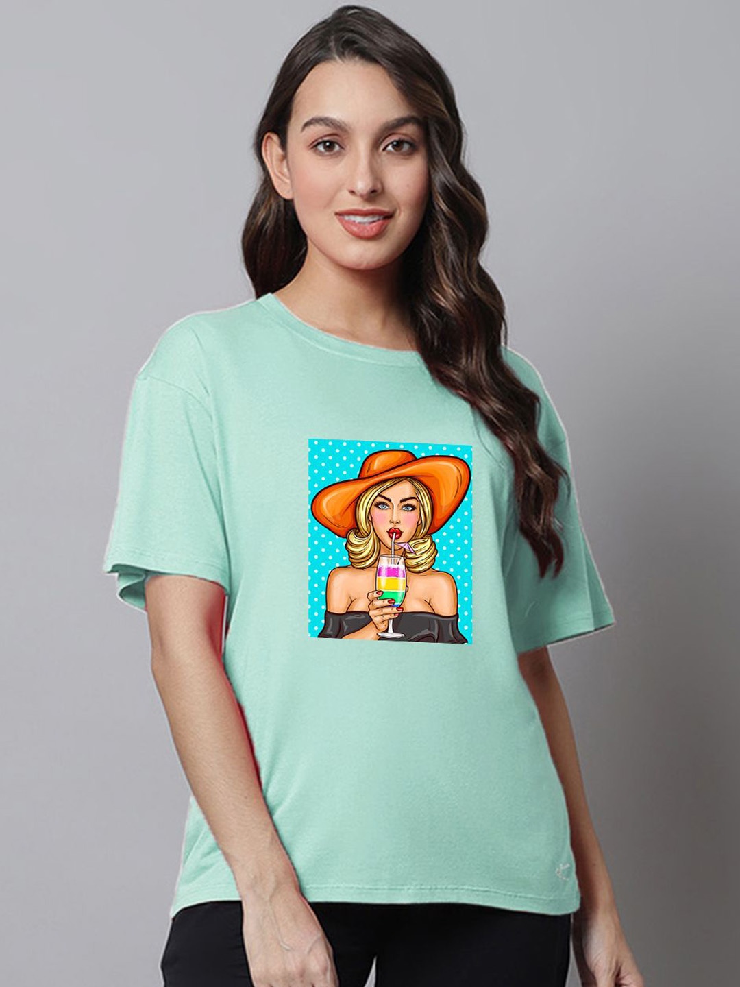 

Kanvin Women Printed Round Neck Short Sleeves Cotton Lounge T-Shirts, Green