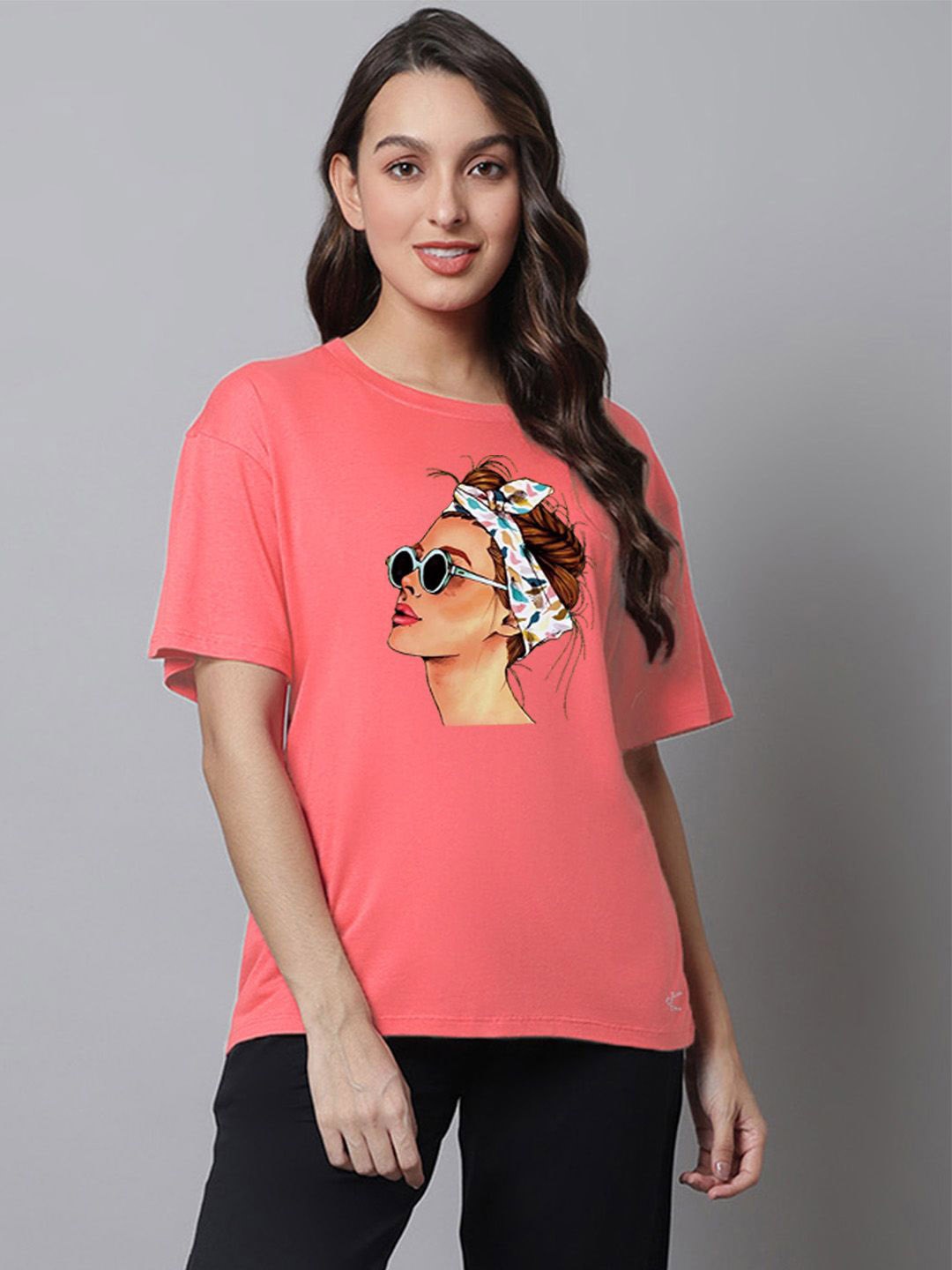 

Kanvin Printed Cotton Lounge T-shirts, Peach