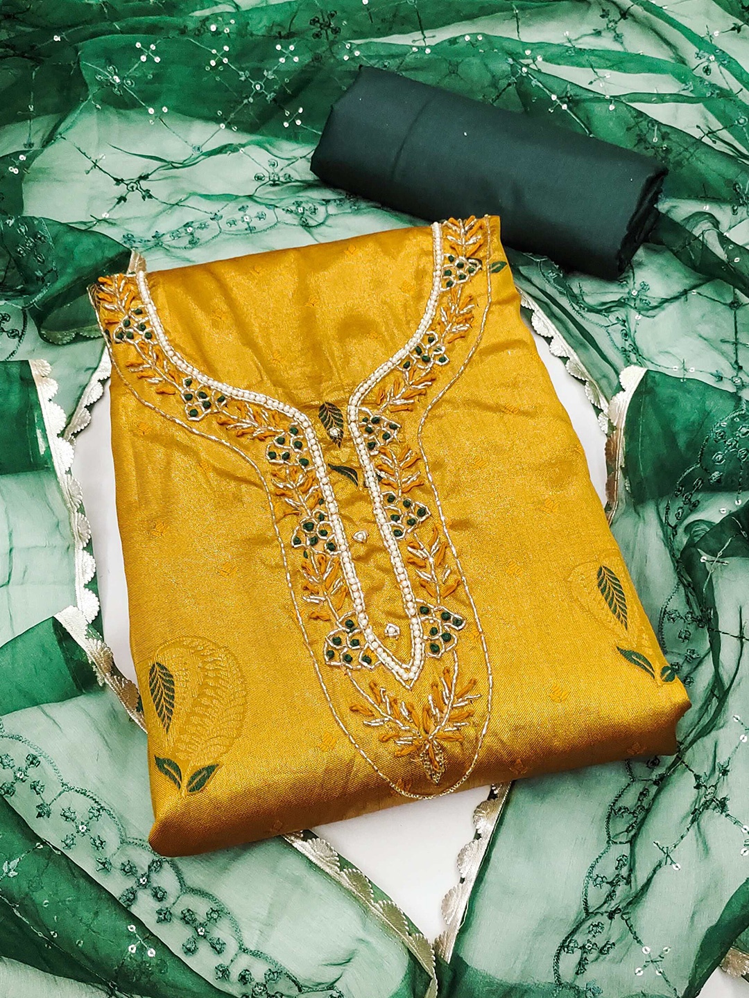 

MAHALASA Floral Embroidered Unstitched Dress Material, Yellow