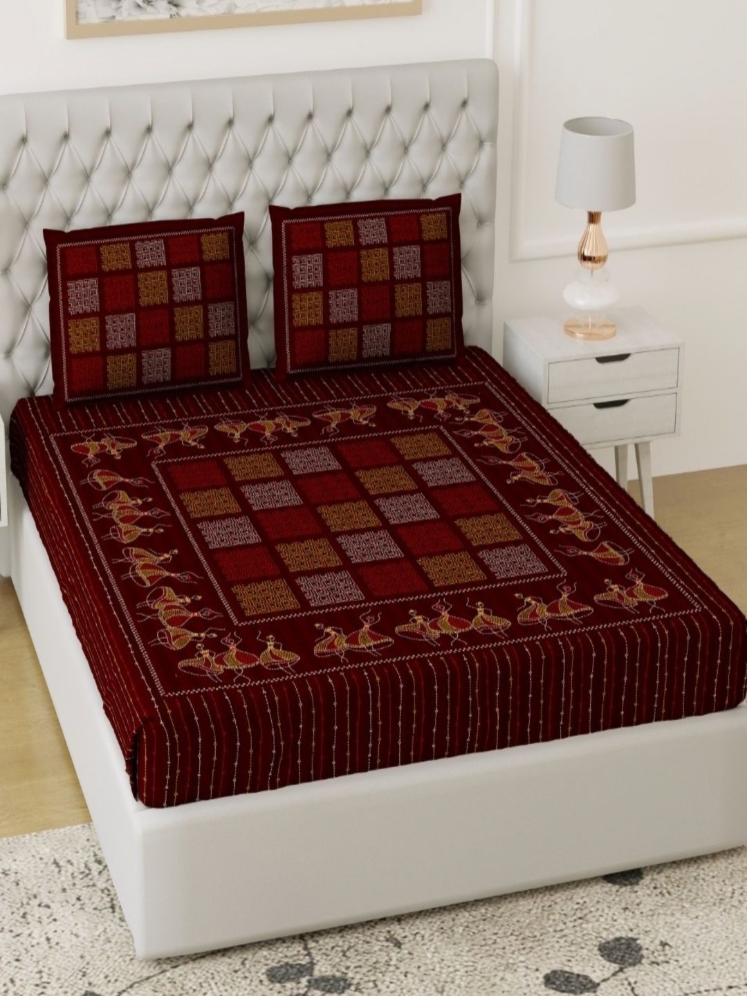 

Qfab Brown & White Printed 350 TC Cotton Super King Bedsheet with 2 Pillow Covers