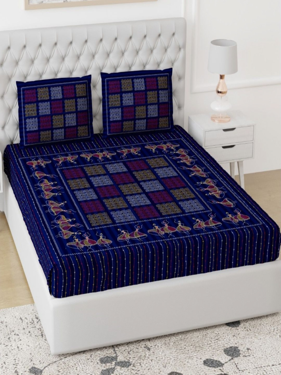 

Qfab Blue & White Printed 350 TC Cotton Super King Bedsheet with 2 Pillow Covers