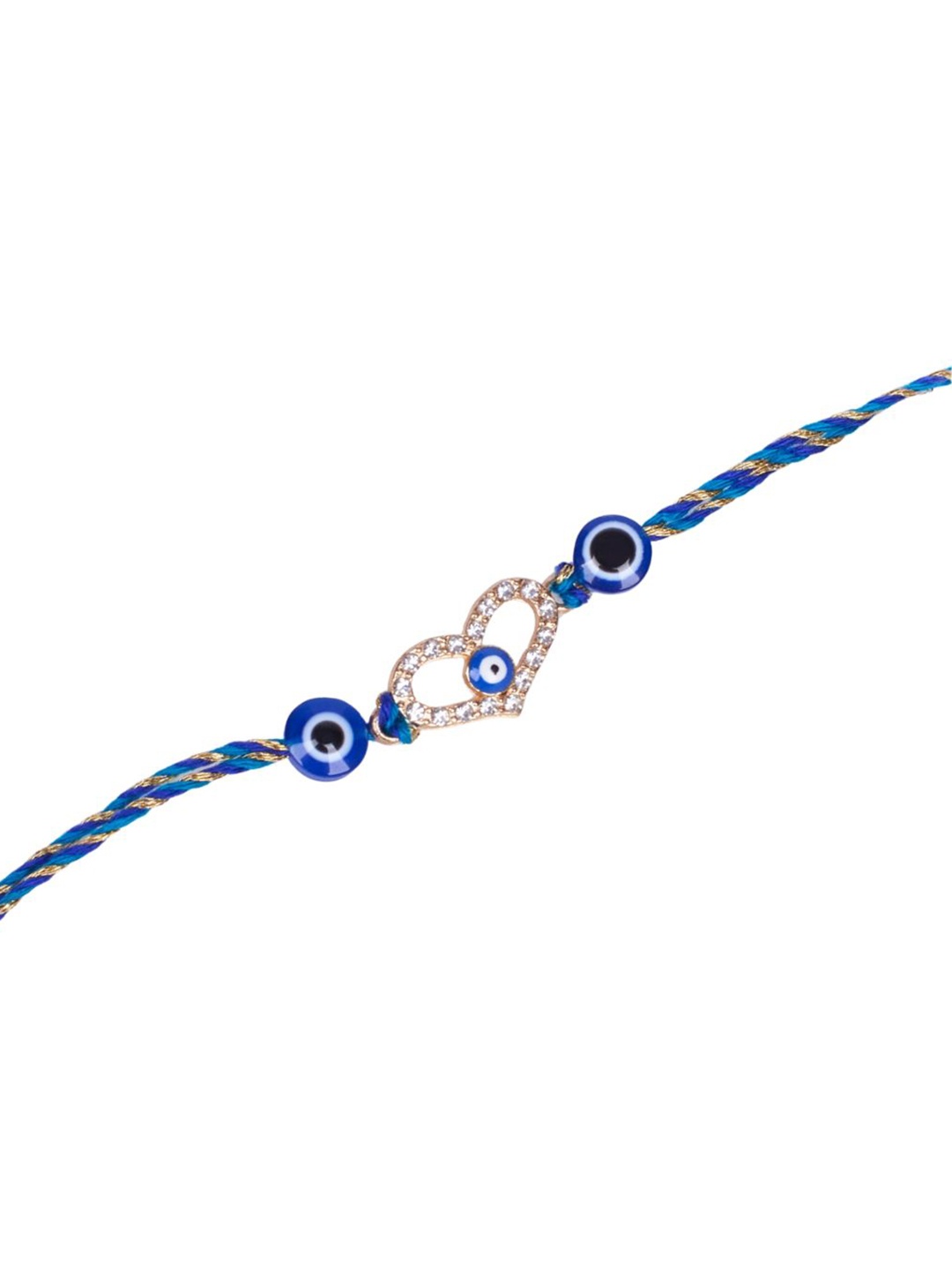 

SALTY Stones Studded Evil Eye Beaded Heart Shaped Thread Rakhi, Blue