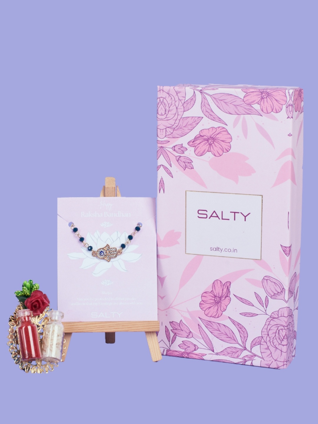 

SALTY Evil Eye Rakhi With Chocolate & Roli Chawal, Gold
