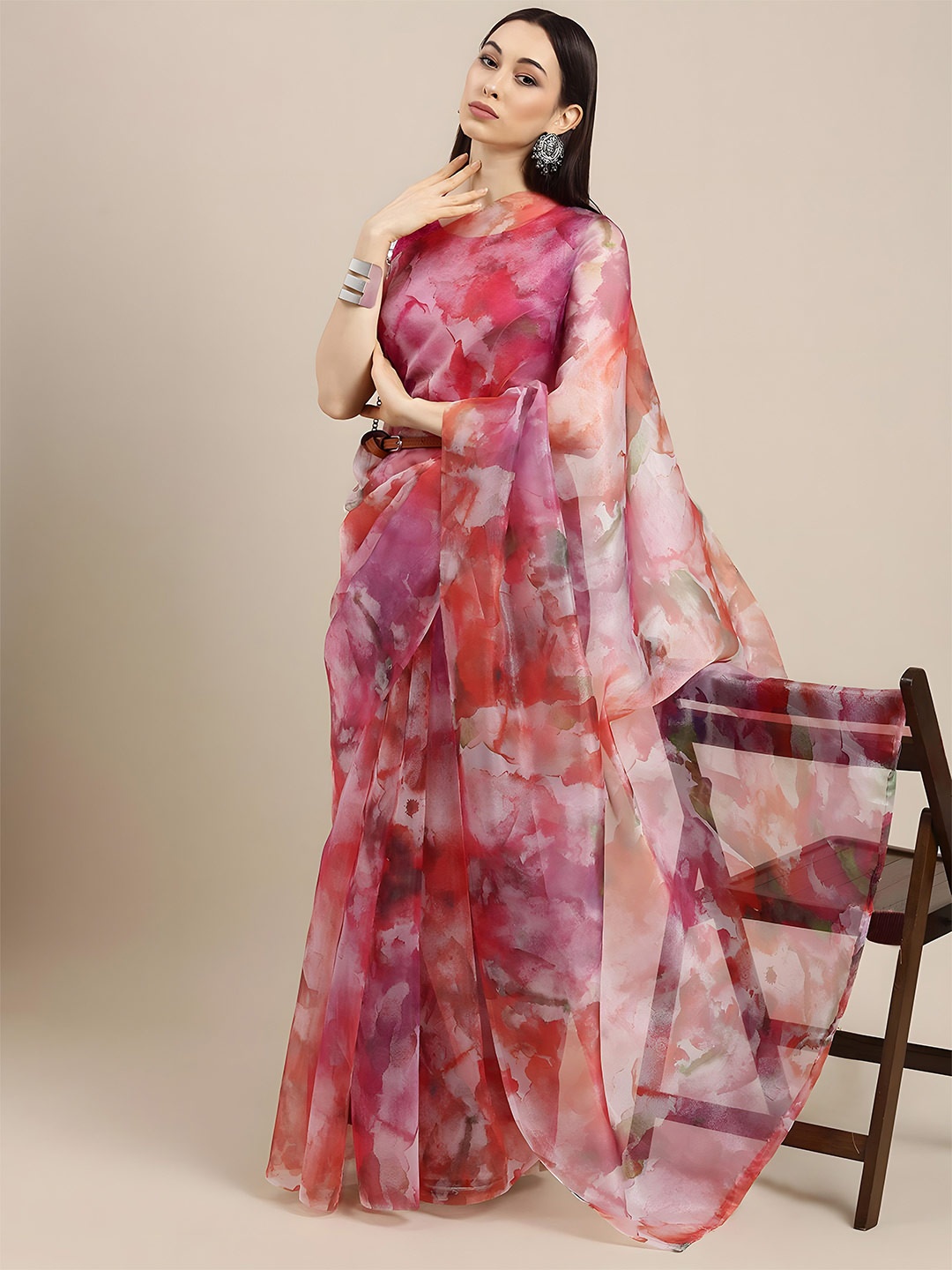 

Anouk Organza Abstract Saree, Pink