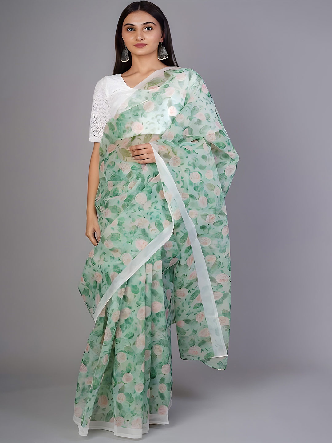 

Anouk Floral Organza Saree, Green