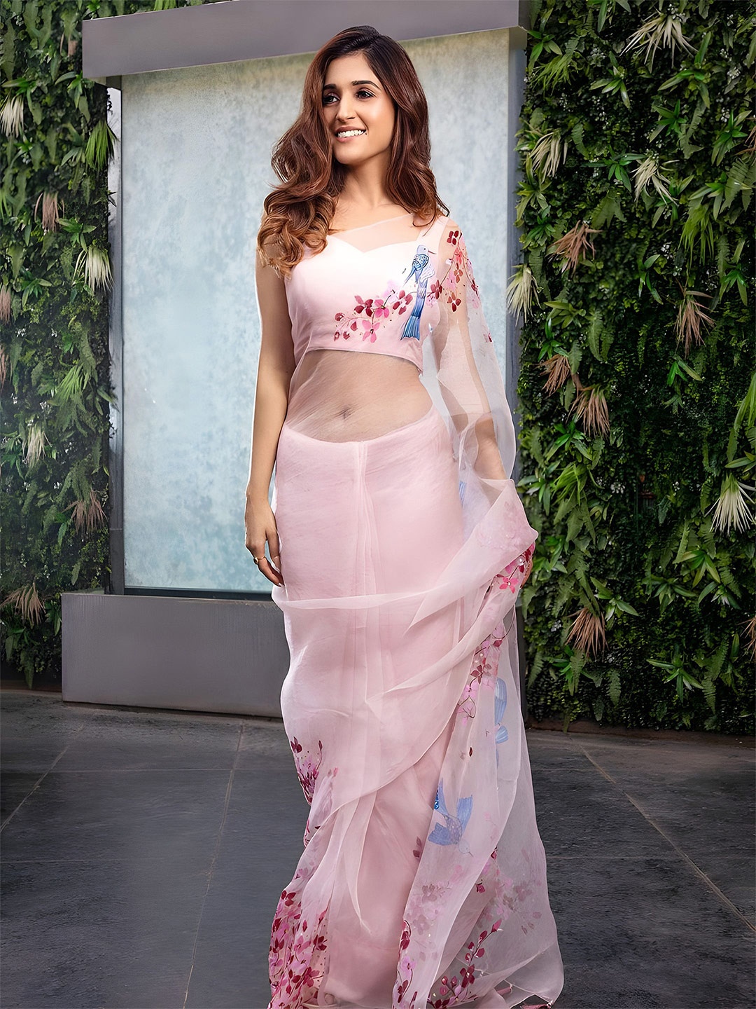 

Anouk Floral Organza Saree, Pink