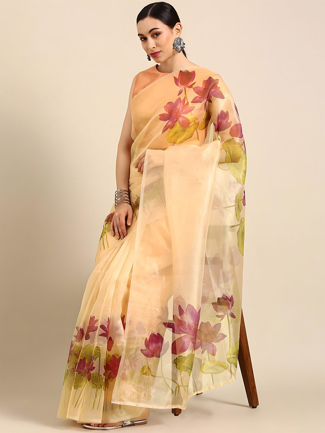 

Anouk Floral Organza Saree, Beige