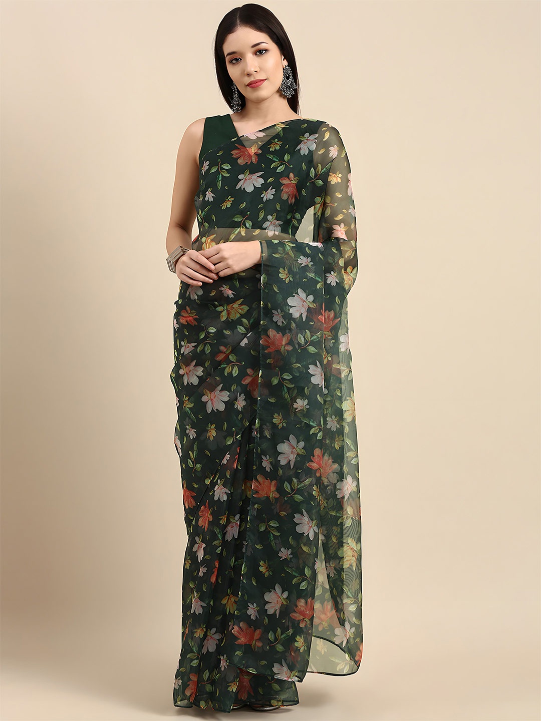 

Anouk Floral Saree with Blouse, Green