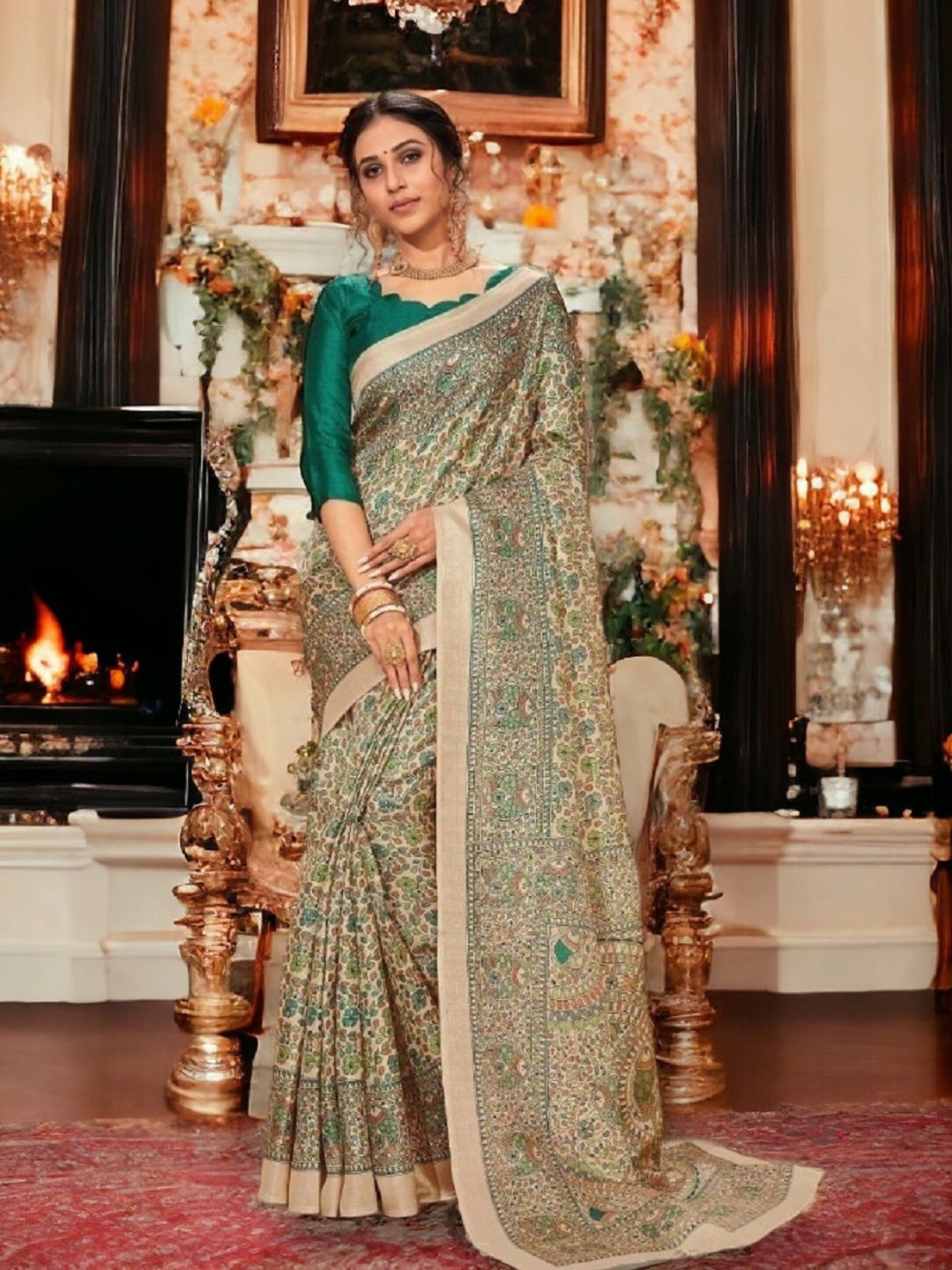 

Stylum Floral Khadi Saree, Beige