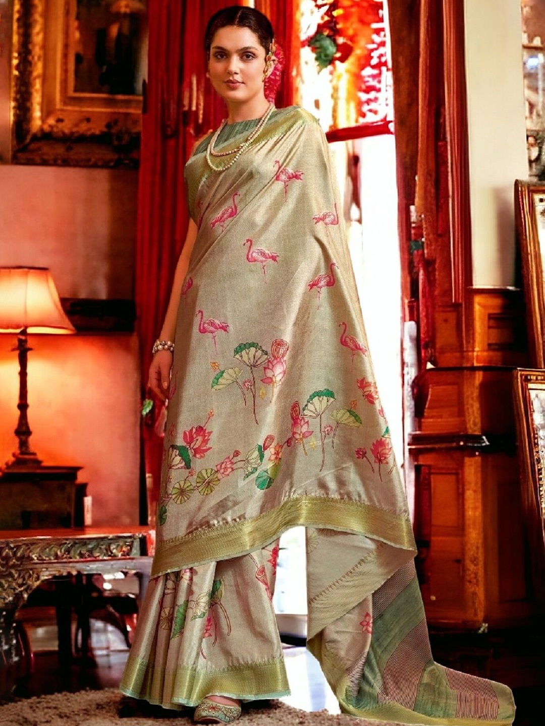 

Stylum Ethnic Motifs Zari Bhagalpuri Saree, Beige