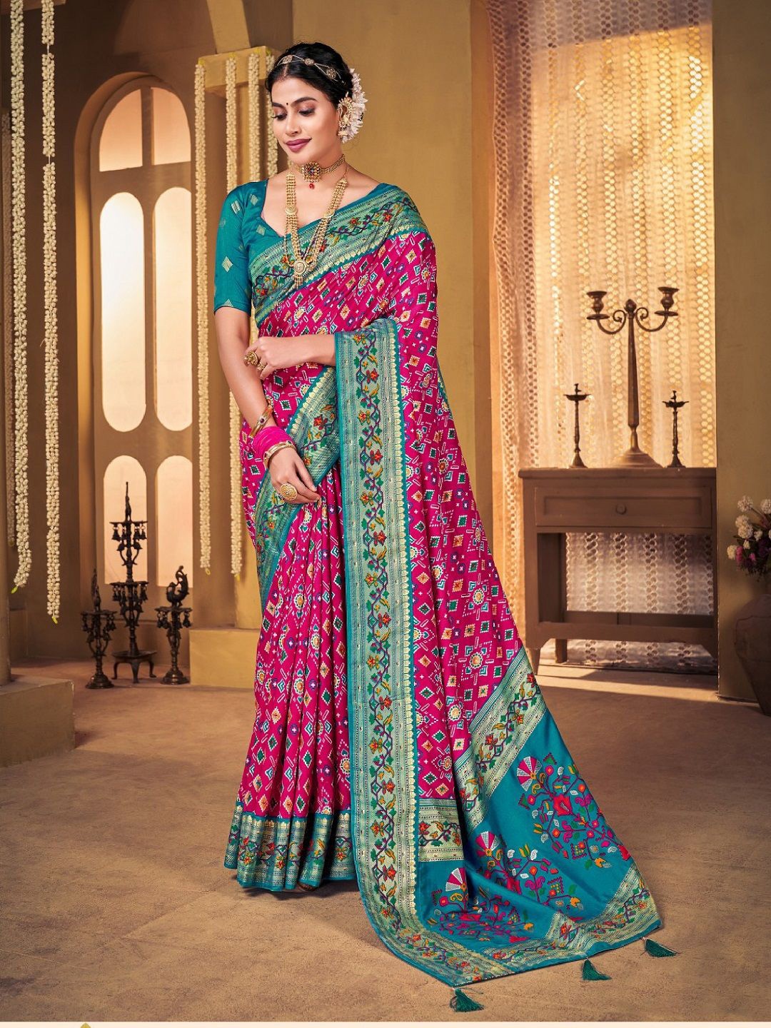 

Stylum Zari Woven Ikat Saree, Pink