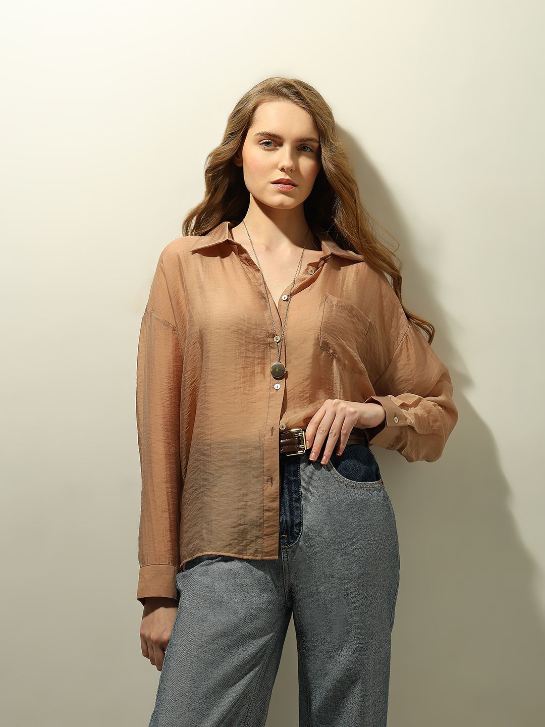 

Vero Moda Women Semi Sheer Solid Casual Shirt, Brown