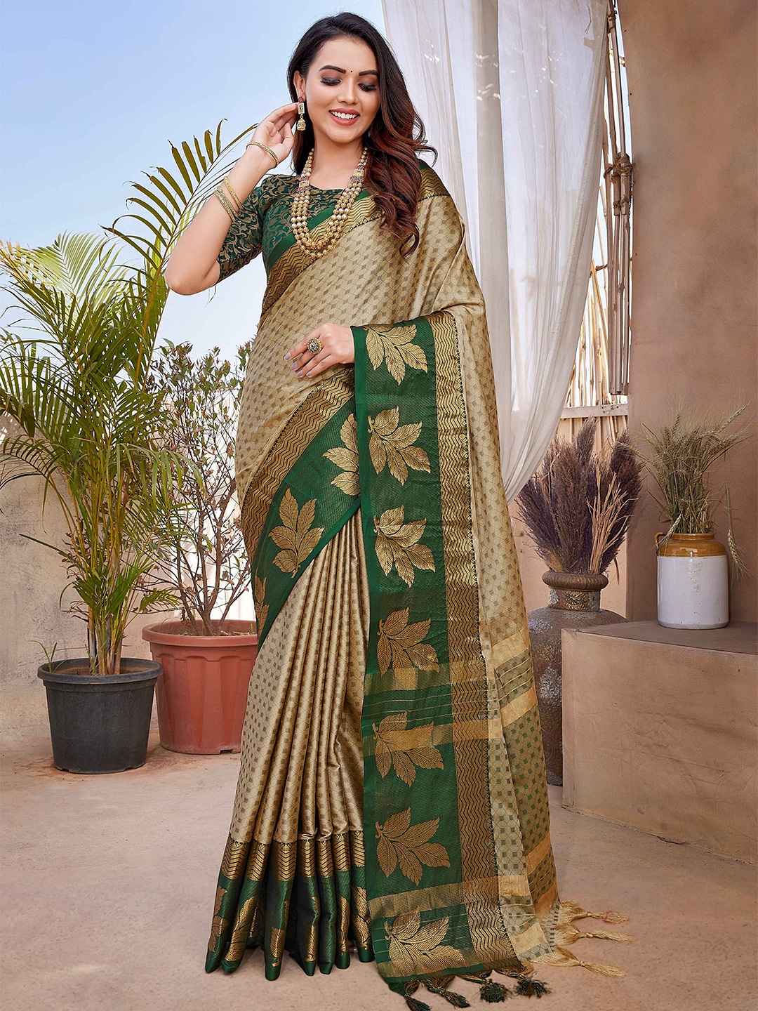 

Aardiva Woven Design Zari Saree, Beige