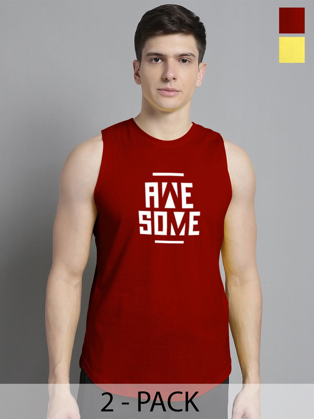 

FBAR Pack Of 2 Printed Sleeveless Gym Vests-130724FBAE390-14-FBAE391-06, Maroon