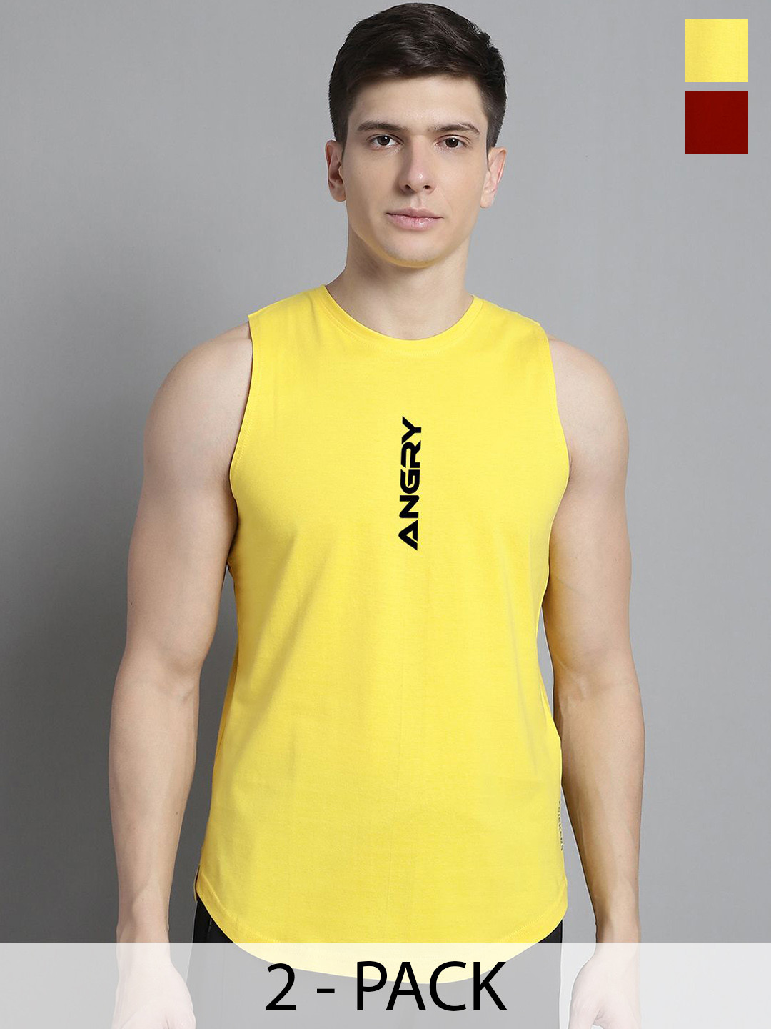 

FBAR Pack Of 2 Men Printed Cotton Gym Innerwear Vests, Yellow