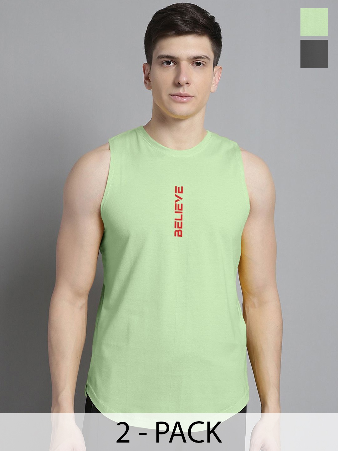 

FBAR Pack Of 2 Printed Sleeveless Gym Vests 130724FBAE396-41-FBAE397-33, Grey