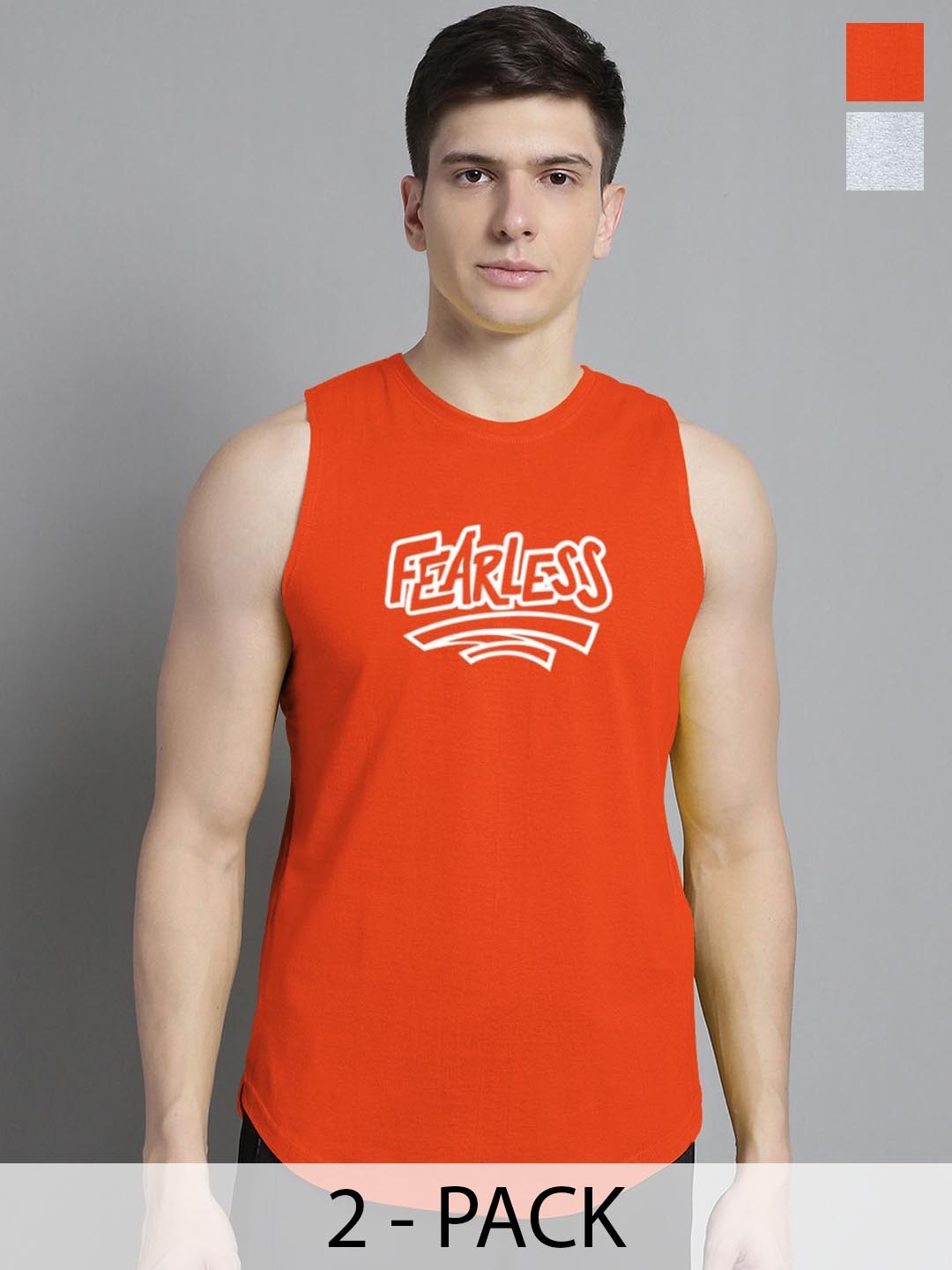 

FBAR Pack Of 2 Men Printed Sleeveless Gym Vests, Grey