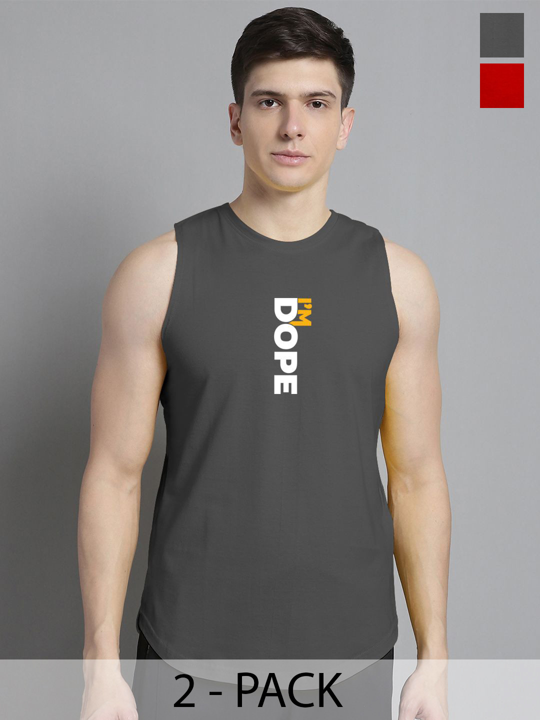 

FBAR Pack Of 2 Printed Cotton Gym Vests 130724FBAE399-41-FBAE400-03, Grey