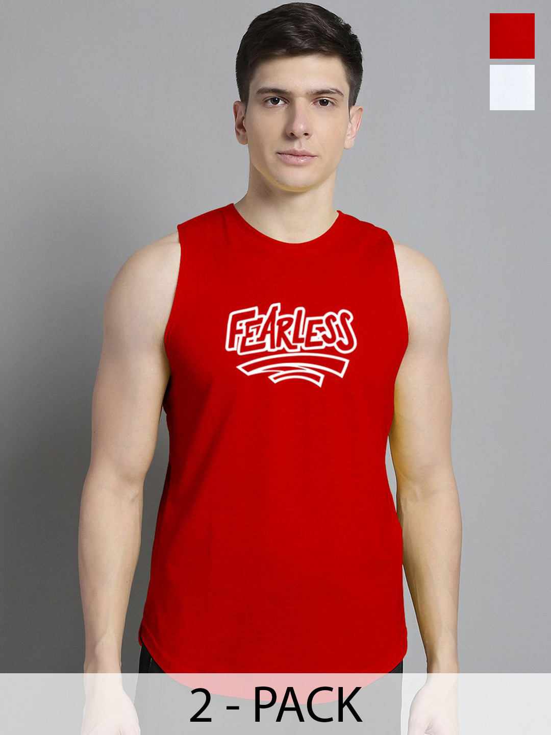 

FBAR Pack Of 2 Men's Printed Cotton Gym Innerwear Vests 130724FBAE394-03-FBAE395-02, Red