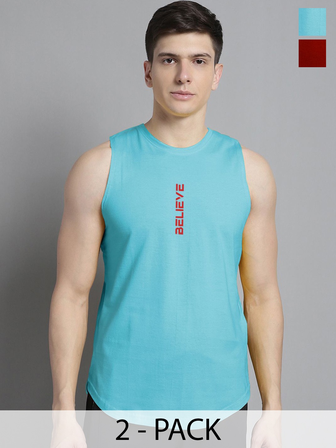 

FBAR Men Typography 2 Pcs Cotton Sleeveless Gym Vests-130724FBAE396-14-FBAE397-20, Maroon