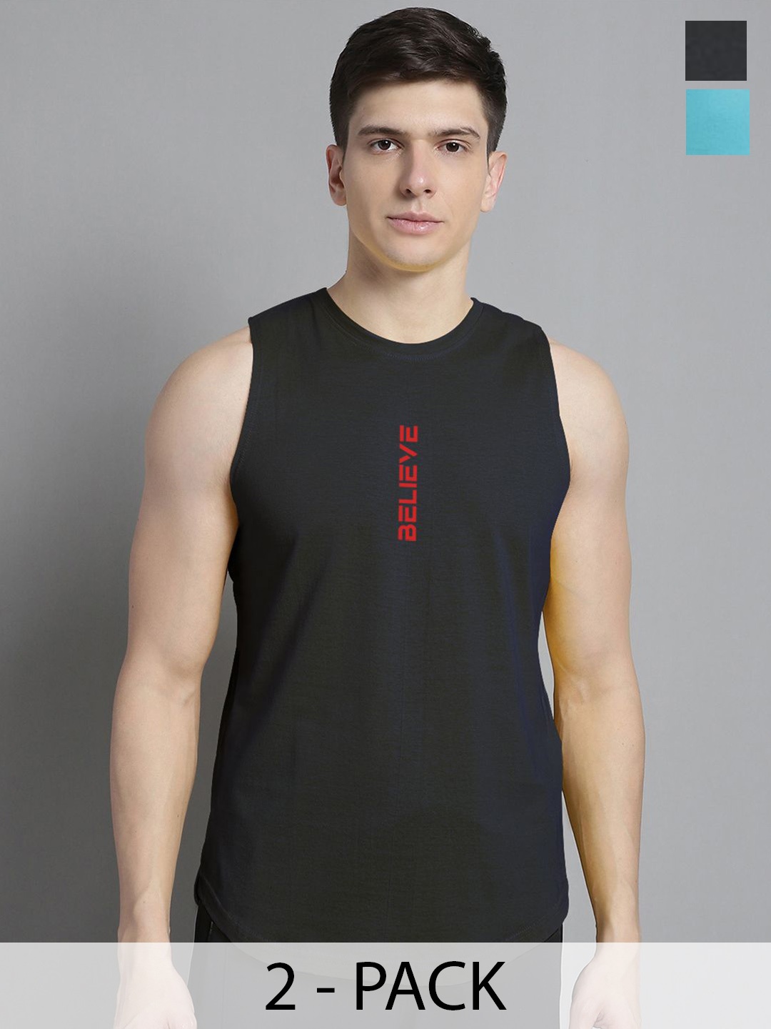 

FBAR Pack Of 2 Printed Sleeveless Gym Vests 130724FBAE397-17-FBAE398-20, Navy blue